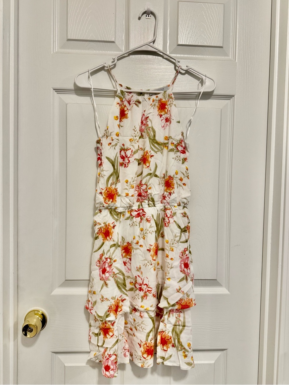 FAVLUX White Midi Dress with Pink and Orange Floral Print